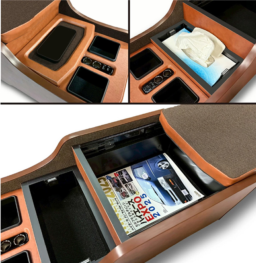 ハイエース S-GL 標準ボディー用 hyog スライド式収納センターコンソール レトロ