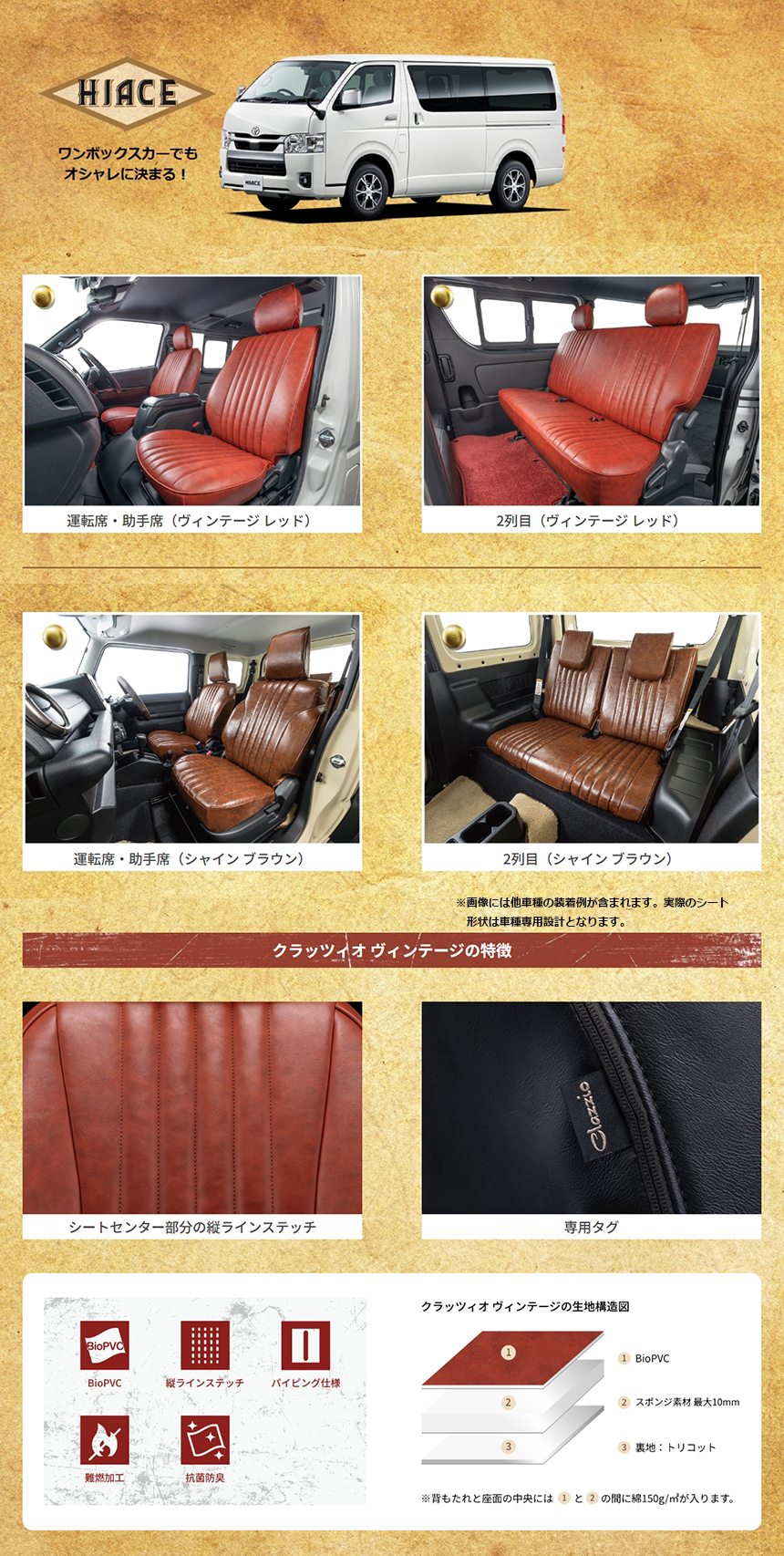 クラッツィオ ヴィンテージ シートカバー レジアスエース バン DX